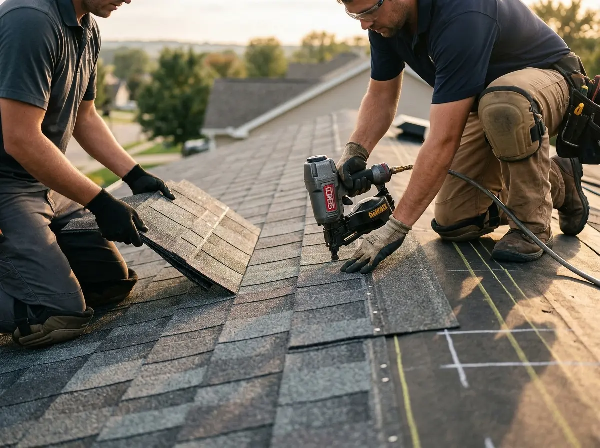 Professional roofer working on a residential roof in Northampton